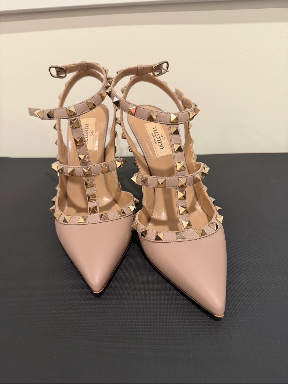Valentino Nude Pink Rockstud Leather Strappy Pointed Pumps